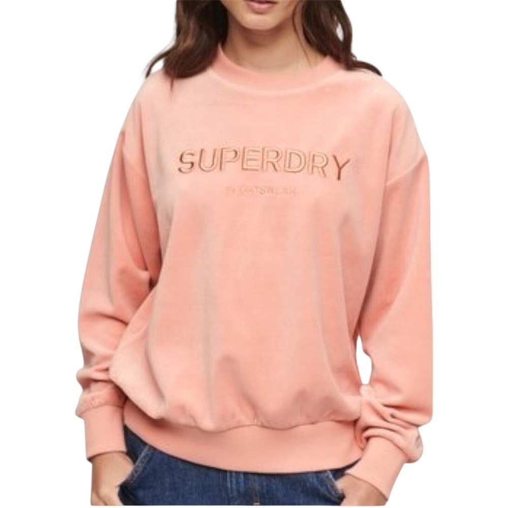 Superdry Sweatshirt Women 10 Peach Good Velour Embroidered Sportswear Pullover